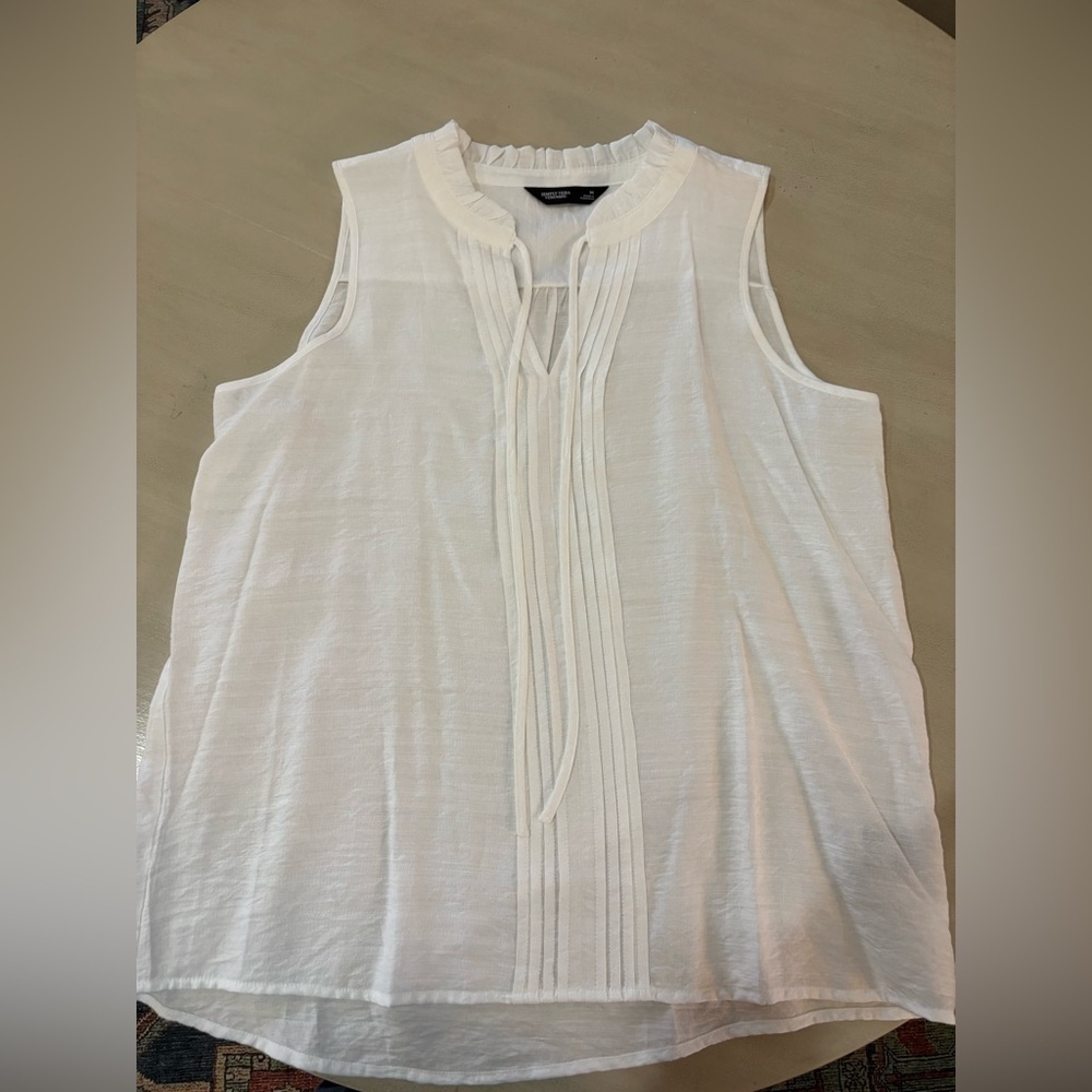 Simply Vera Vera Wang Tie Front Pin-tuck sleeveless Top-White-Medium